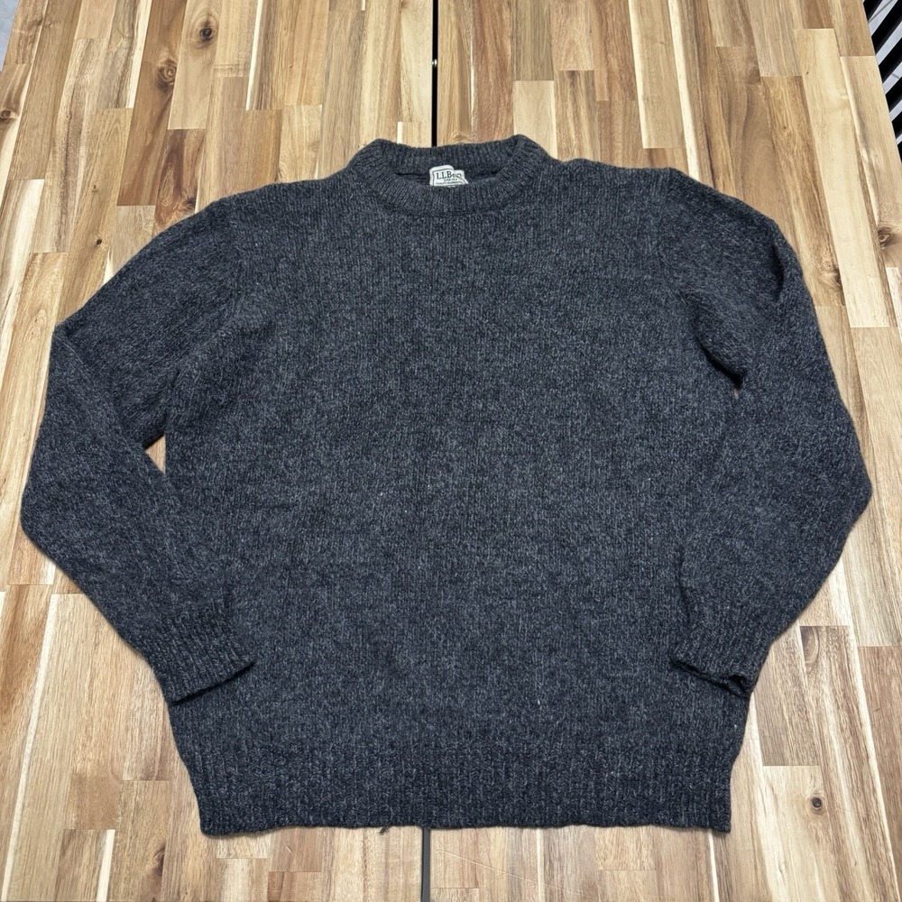Vintage LL Bean Sweater Mens XL Gray 100% Lambswool Crewneck Pullover Outdoor